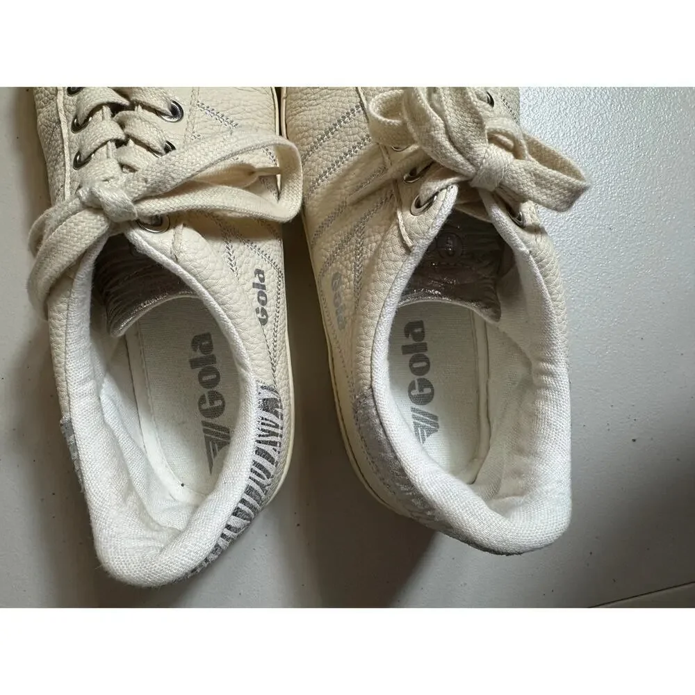 Gola sneakers Orchid II Zebra creamy white & silver leather animal print  Sz 9